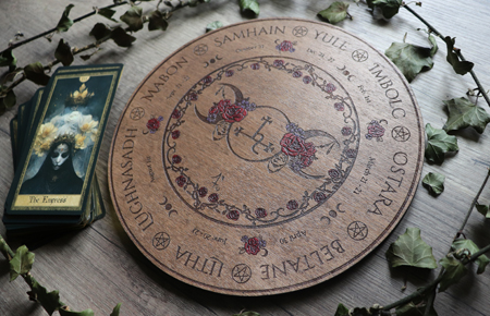 Sigil of Lilith wheel of the year with triple moon and roses